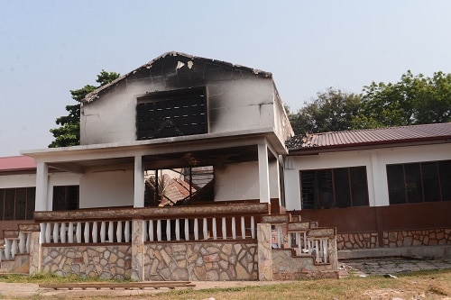 Front view of the burnt dormitory. Photo Geoffrey Buta