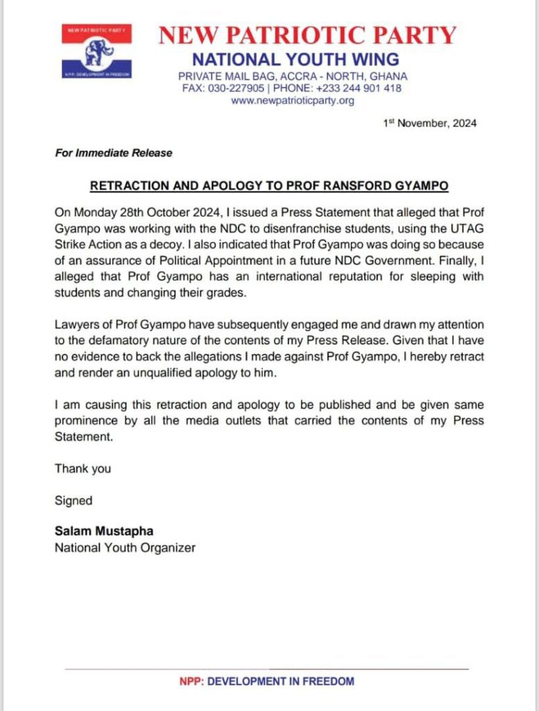 RETRACTION AND APOLOGY TO PROF RANSFORD GYAMPO 2 WhatsApp Image 2024 11 01 at 13.11.32