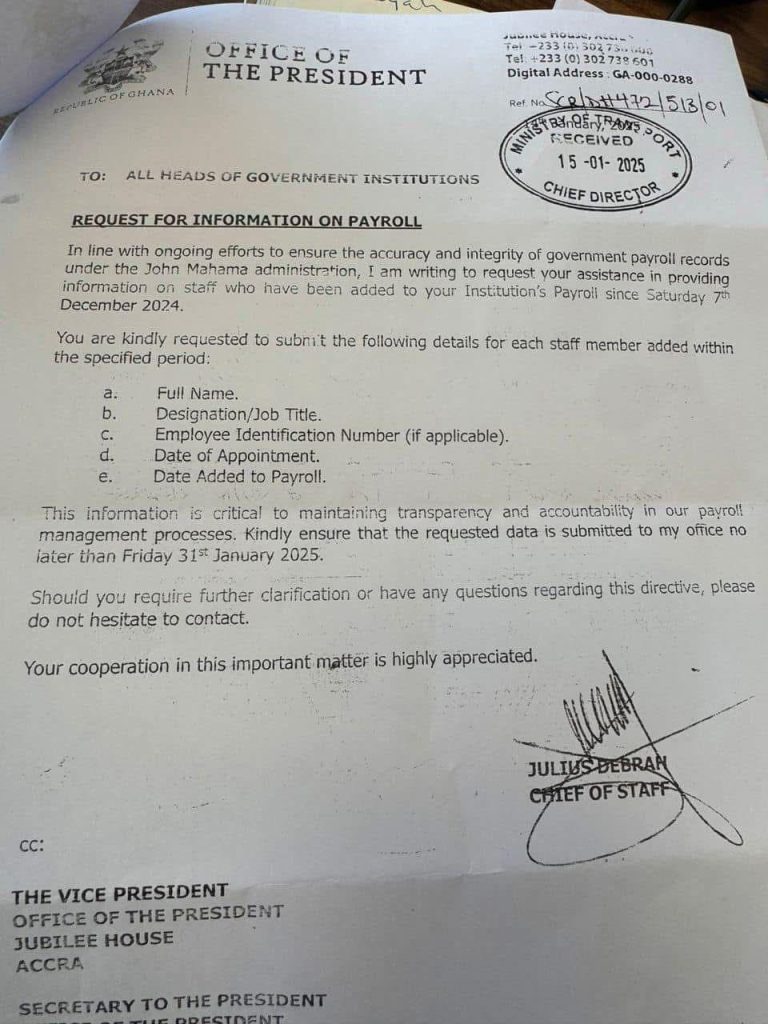 Submit Payroll data of new staff - Presidency directs Gov't Institutions 2 IMG 20250124 WA0001