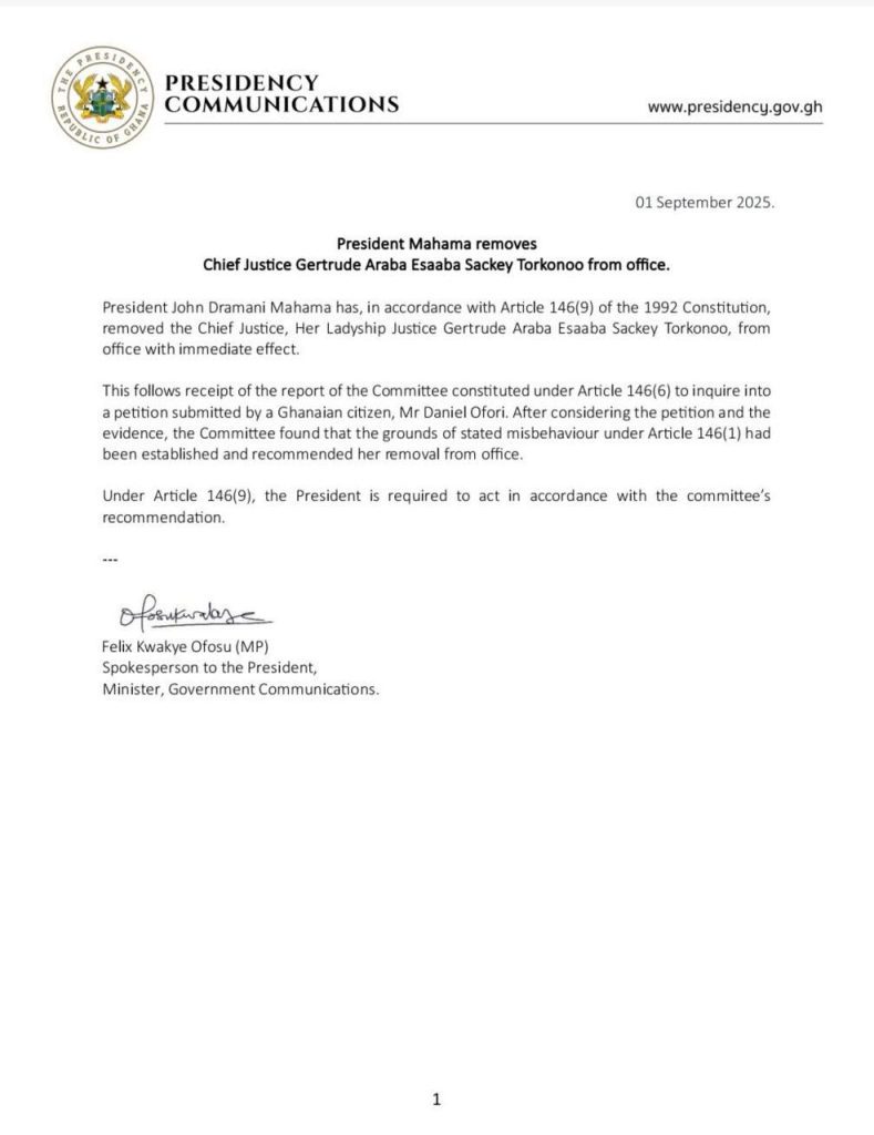 President Mahama Removes Chief Justice Gertrude Sackey Torkornoo from Office 3 JM REMOVED CJ