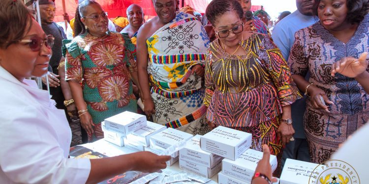 First Lady Leads Health Screening Exercise in Sunyani, Urges Community Action on HIV Awareness 1 pab lor