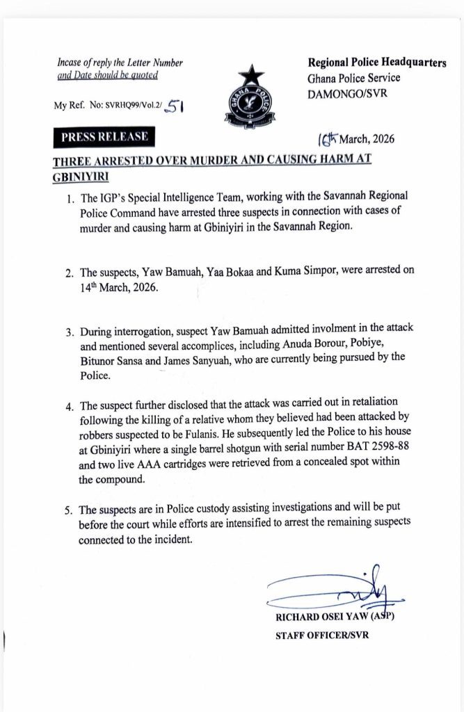 Three arrested over murder and assault at Gbiniyiri 2 POLICE STATEMENT